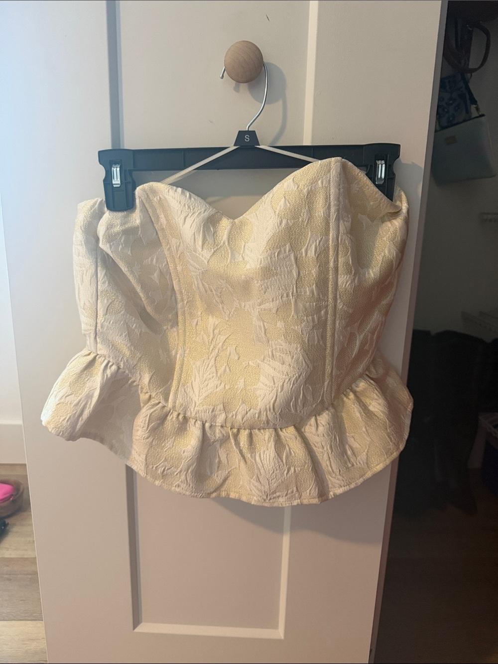 Altar'd State Cream and Pale Yellow Strapless Peplum Bustier